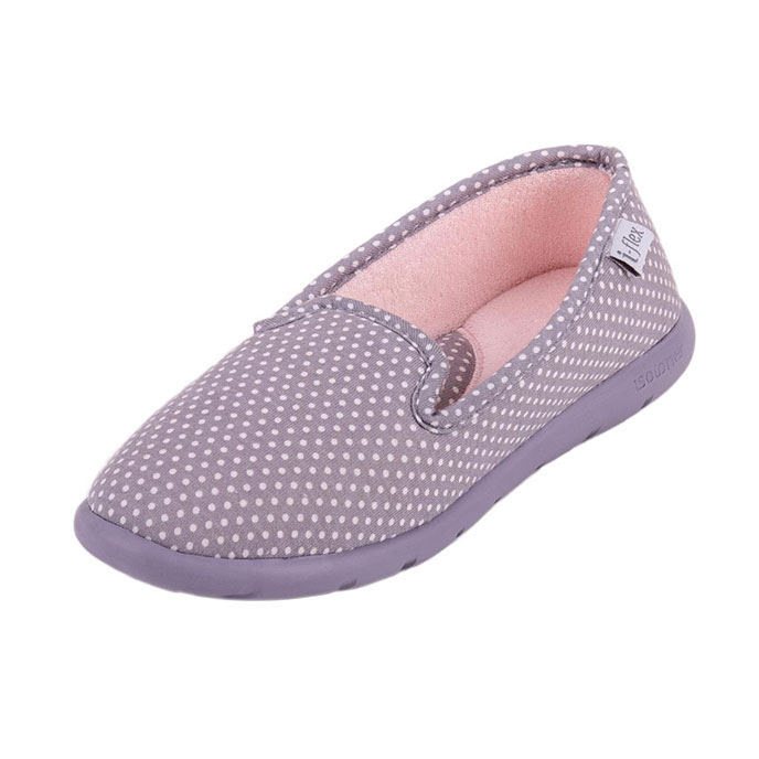 Isotoner Ladies iso-flex Spotted Fully Backed Slippers Grey Spot Extra Image 2